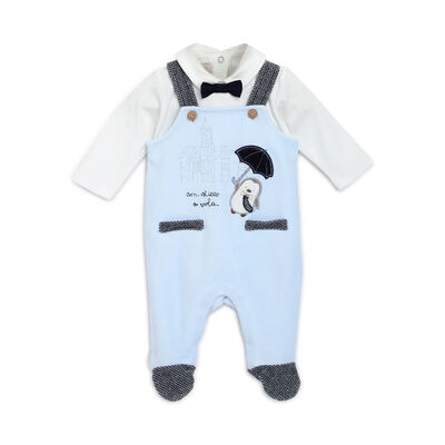 Boys Light Blue Applique Bodysuit with Long Overall